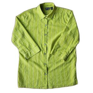 Additions by Chico's 3/4 Sleeve Green Striped Blouse/ Tunic, Size 1